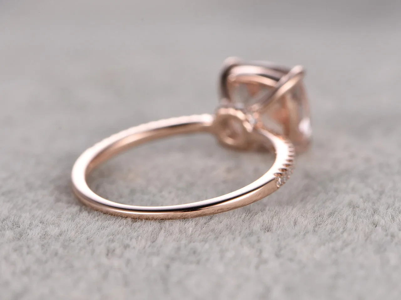 8mm Cushion Morganite Engagement Ring Diamond Wedding Ring 14k Rose Gold Claw Prongs Curved Basket Under