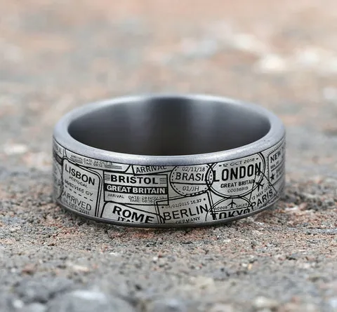 8mm Tantalum Traveler's Passion Embossed Men's Ring