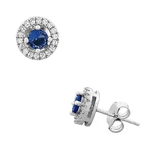 925 Sterling Silver Round Light Blue Aqamarine-Tone White CZ Stud Earrings