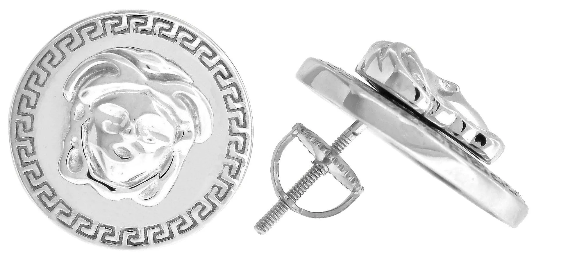 925 Sterling Silver Versace Medusa Unisex Stud Earrings
