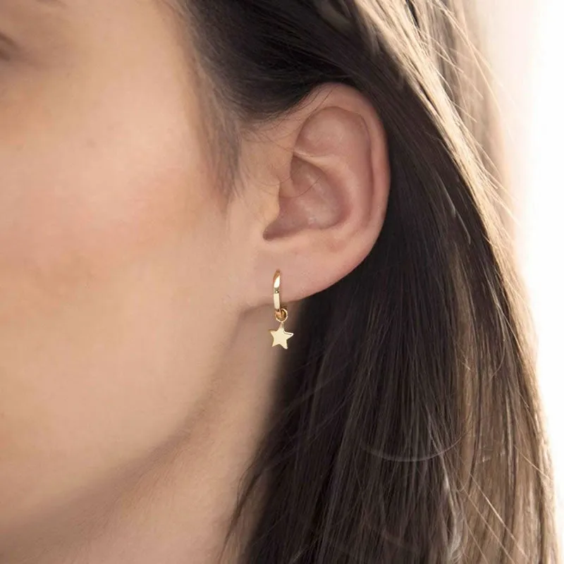 9ct Gold Star Charm Hoop Earrings