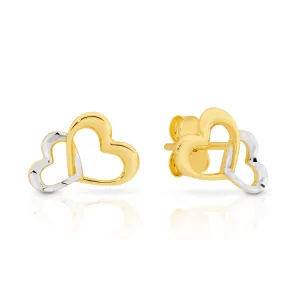 9ct Yellow and White Gold Two-Tone Heart Stud Earrings GEAR342