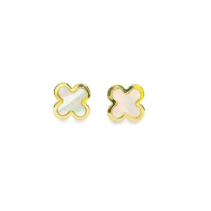 9ct Yellow Gold Mother of Pearl Small Clover Style Stud Earrings GEAR321