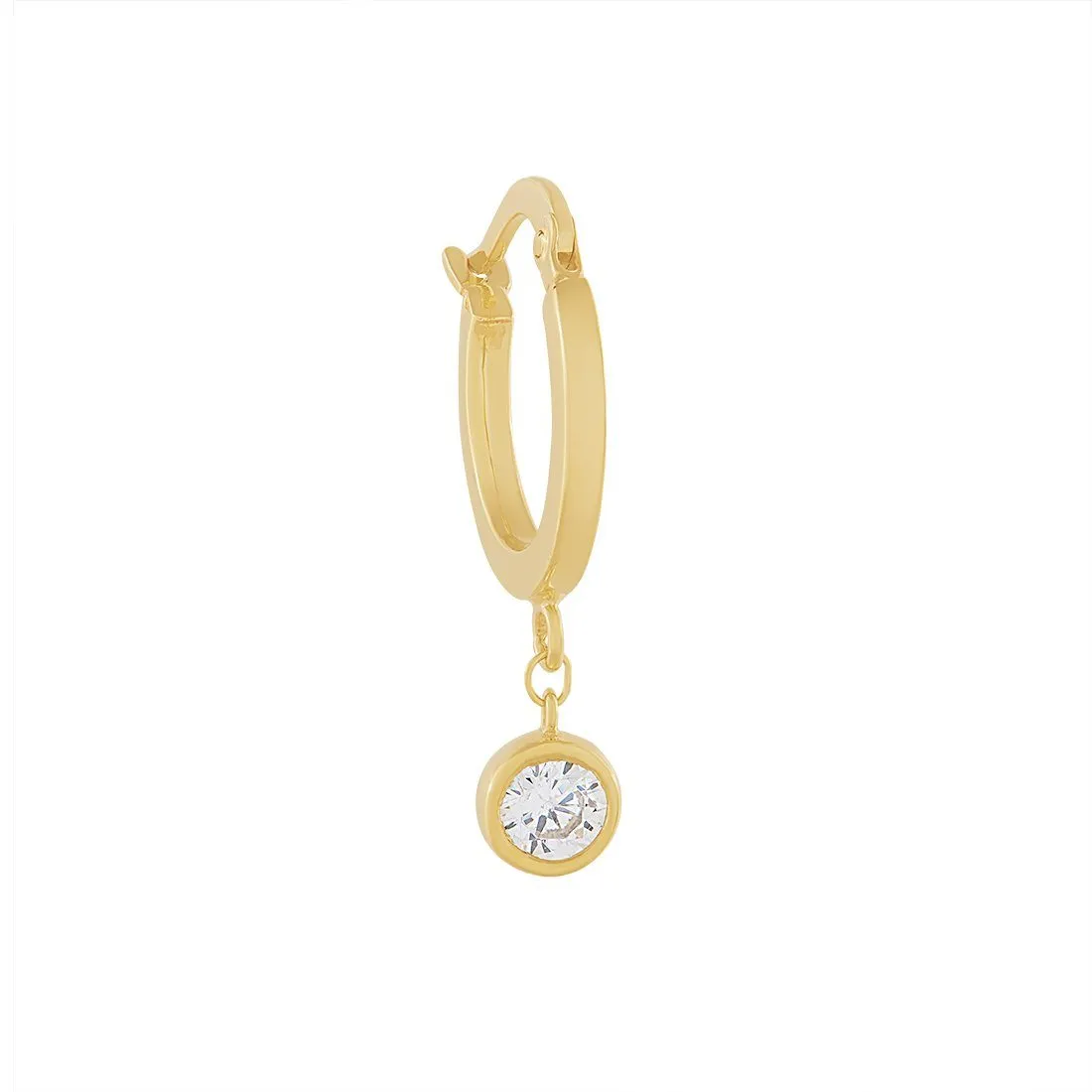9ct Yellow Gold Silver Infused Hoop Earrings with Cubic Zirconia Drop