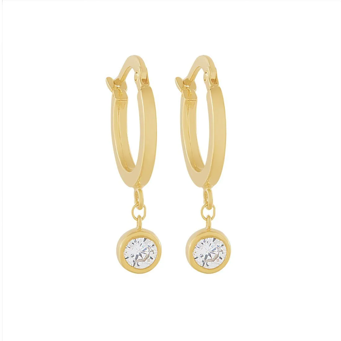 9ct Yellow Gold Silver Infused Hoop Earrings with Cubic Zirconia Drop