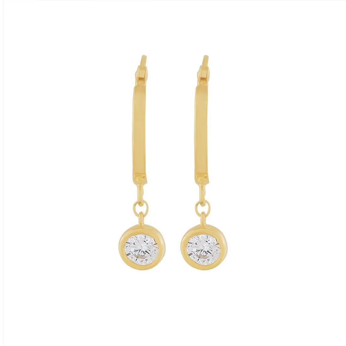 9ct Yellow Gold Silver Infused Hoop Earrings with Cubic Zirconia Drop