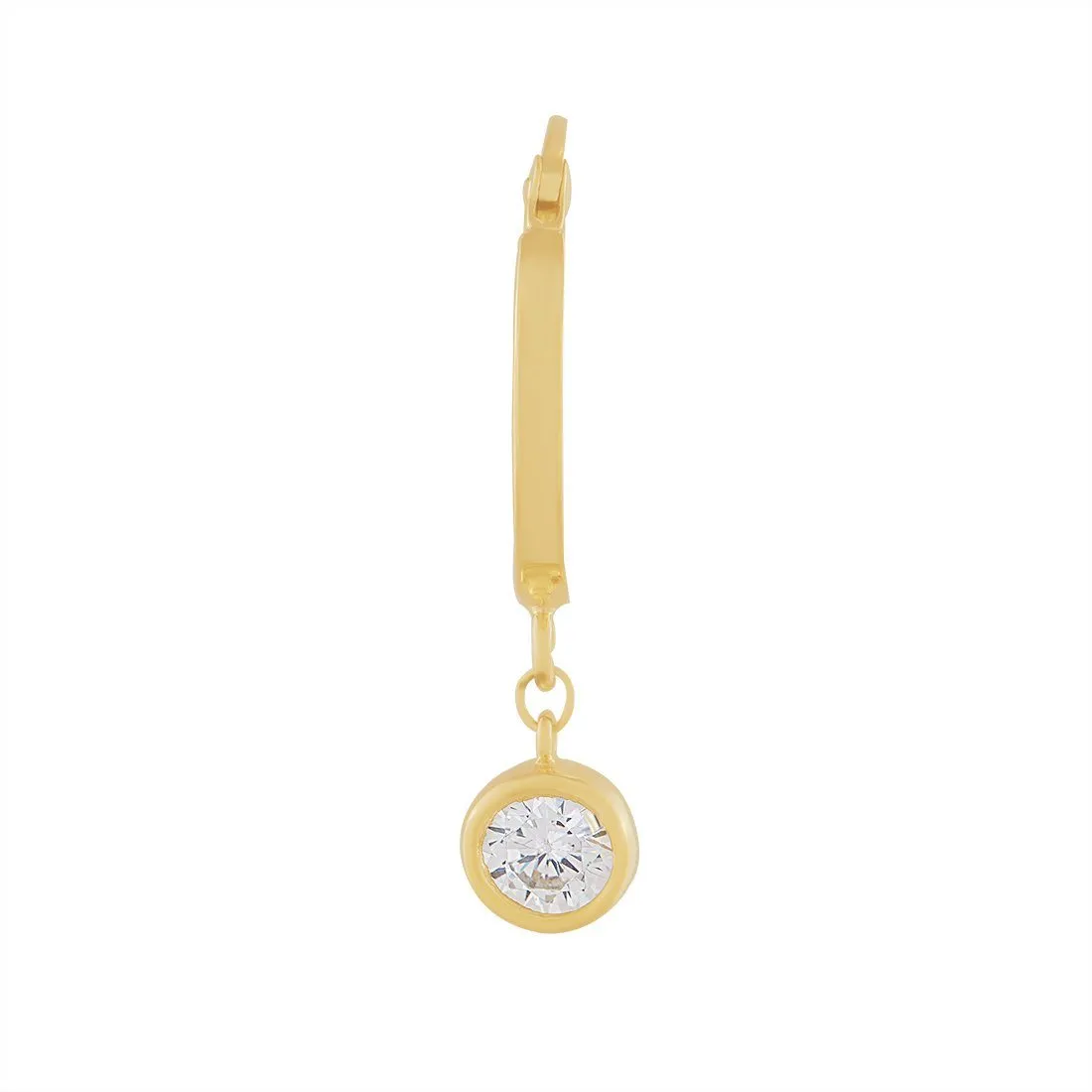 9ct Yellow Gold Silver Infused Hoop Earrings with Cubic Zirconia Drop