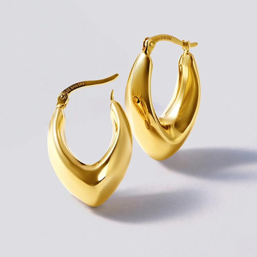 9ct Yellow Gold Silver Infused Tapered Bold Oval Hoop Earrings