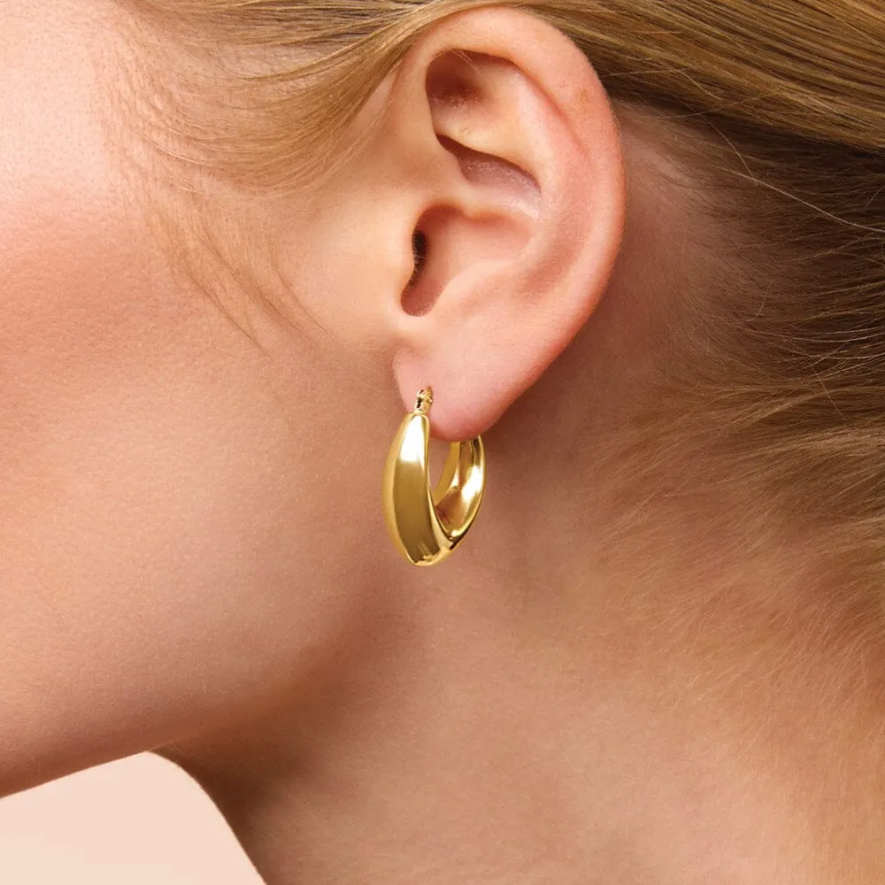 9ct Yellow Gold Silver Infused Tapered Bold Oval Hoop Earrings