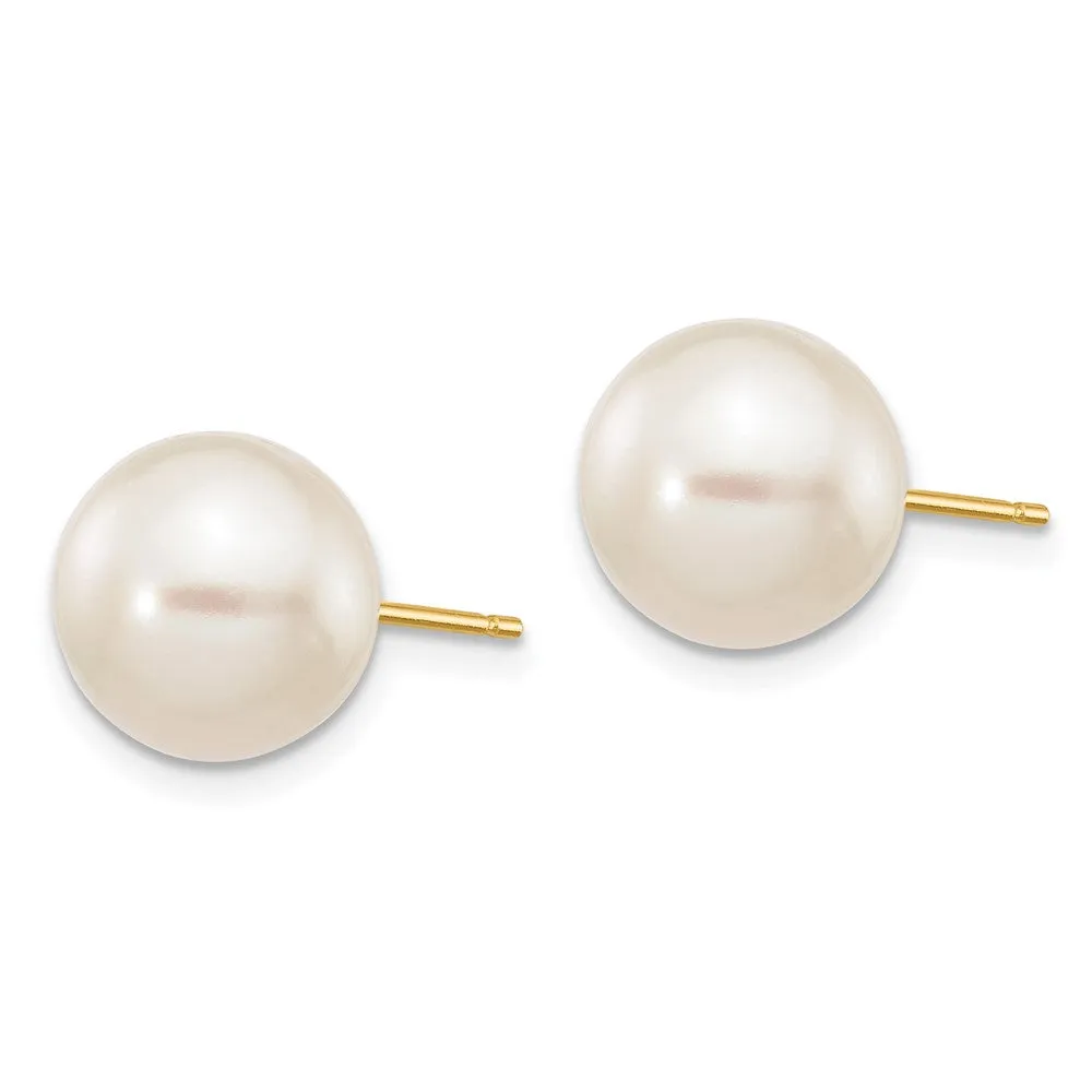 9MM Round Pearl Stud Earrings in 14KT Yellow Gold