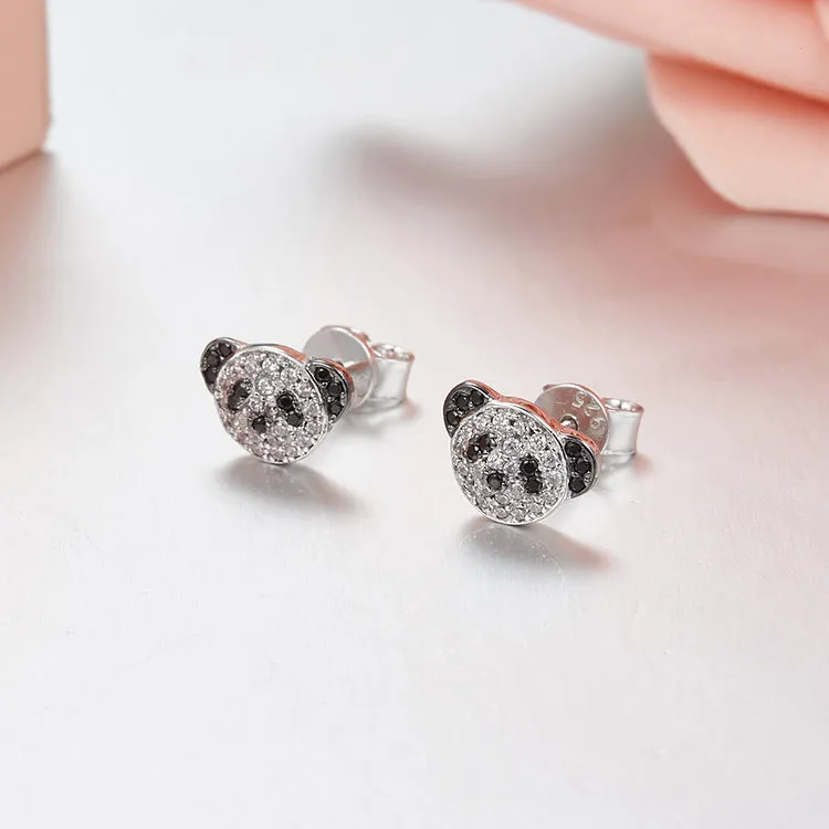 Adorable Panda Diamond Accent Stud Earrings
