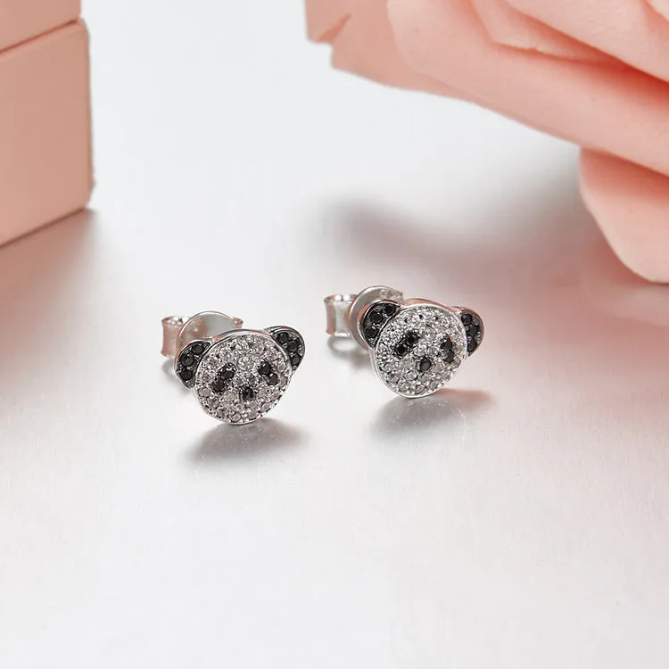 Adorable Panda Diamond Accent Stud Earrings