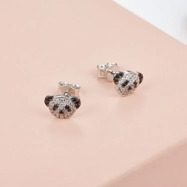 Adorable Panda Diamond Accent Stud Earrings