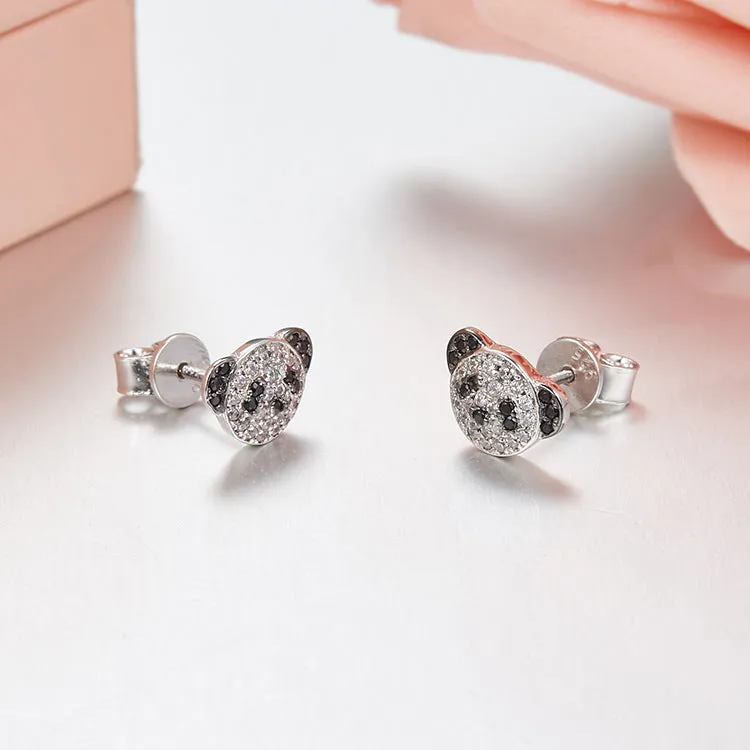 Adorable Panda Diamond Accent Stud Earrings