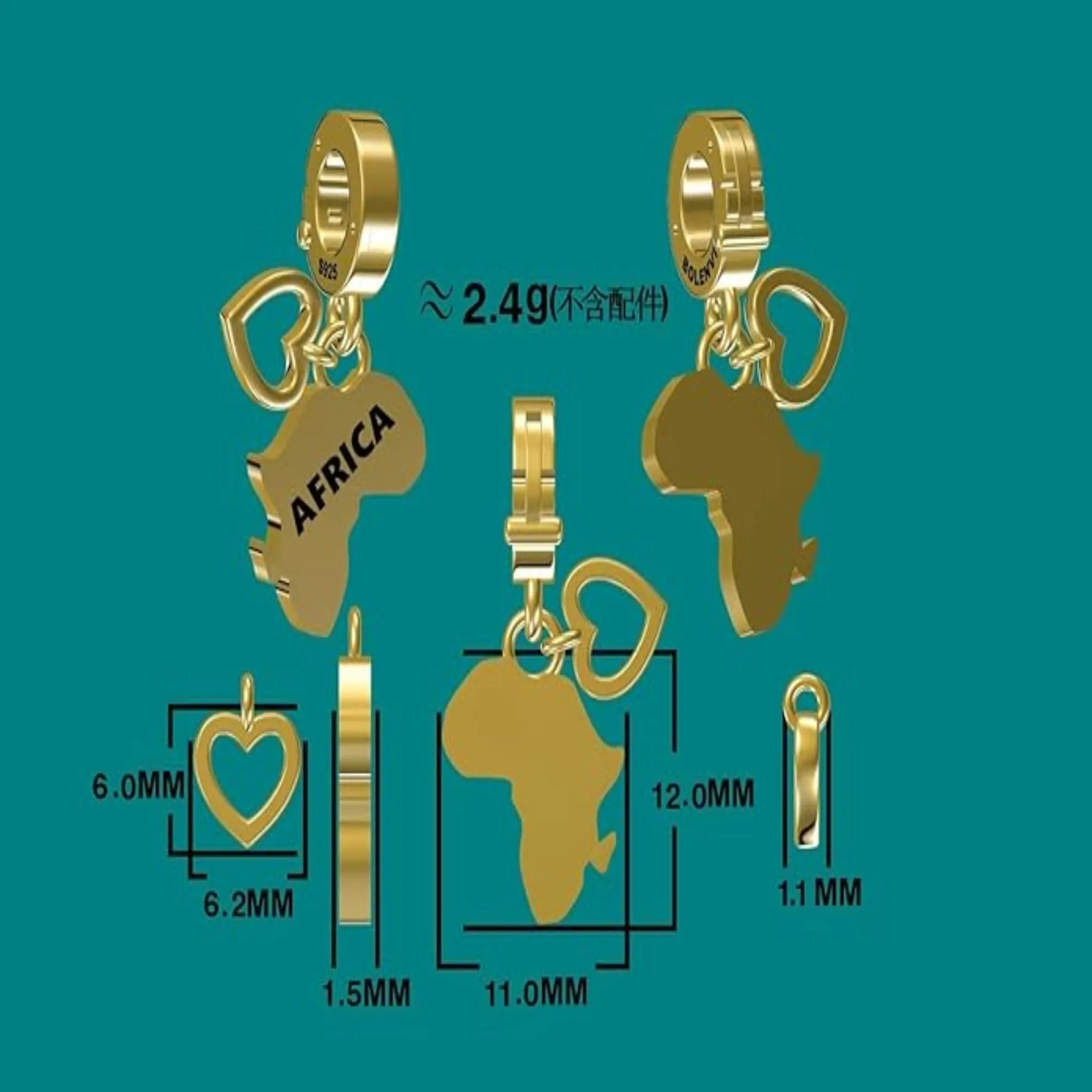 African Continent Open Clasp Clip On Pendant 14K Gold Plated