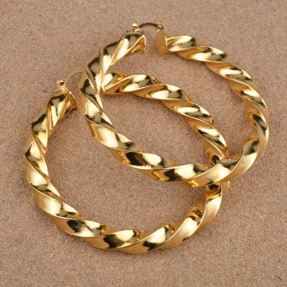 African Hoop Earrings ,Ethiopian Round Twisted Earrings Gold hoop earrings ,18k gold plated hoop earrings , twisted hoop earrings