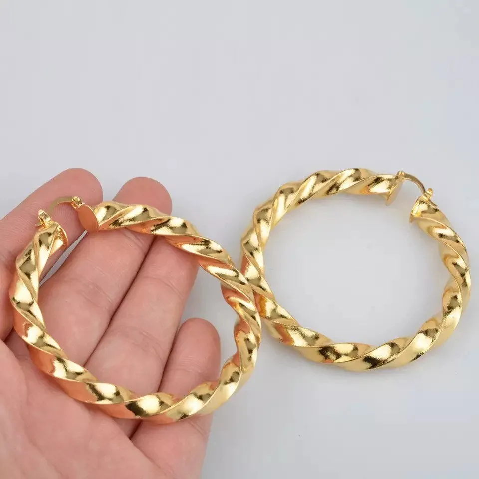African Hoop Earrings ,Ethiopian Round Twisted Earrings Gold hoop earrings ,18k gold plated hoop earrings , twisted hoop earrings