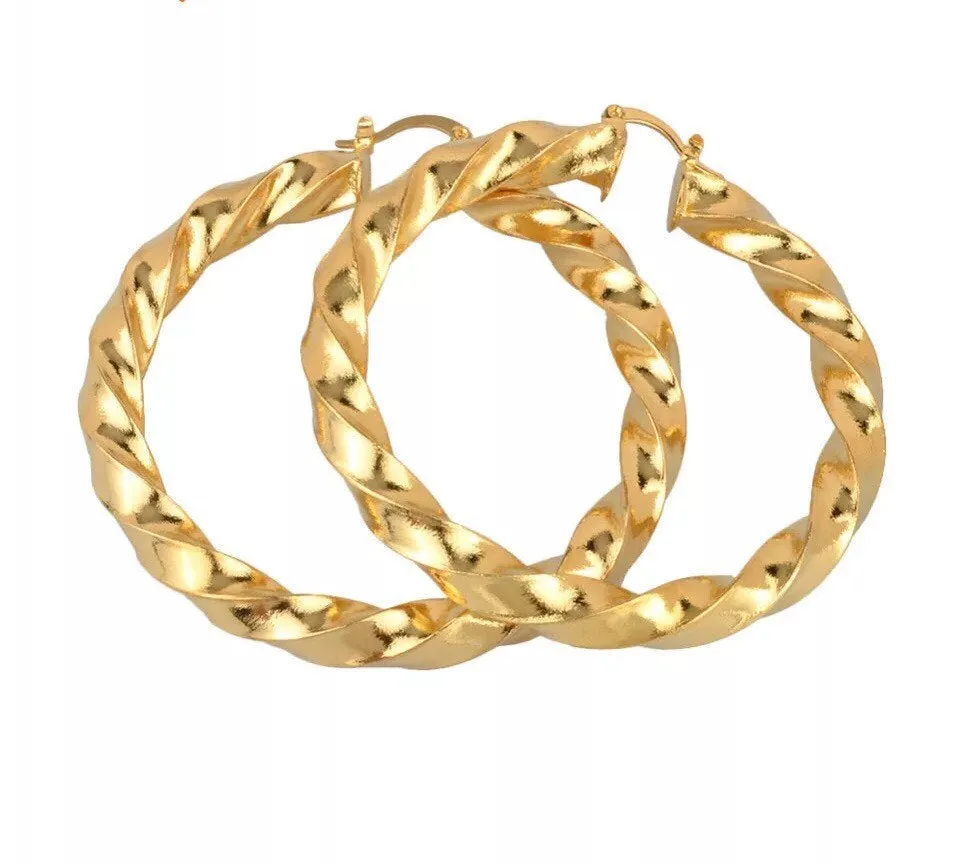 African Hoop Earrings ,Ethiopian Round Twisted Earrings Gold hoop earrings ,18k gold plated hoop earrings , twisted hoop earrings