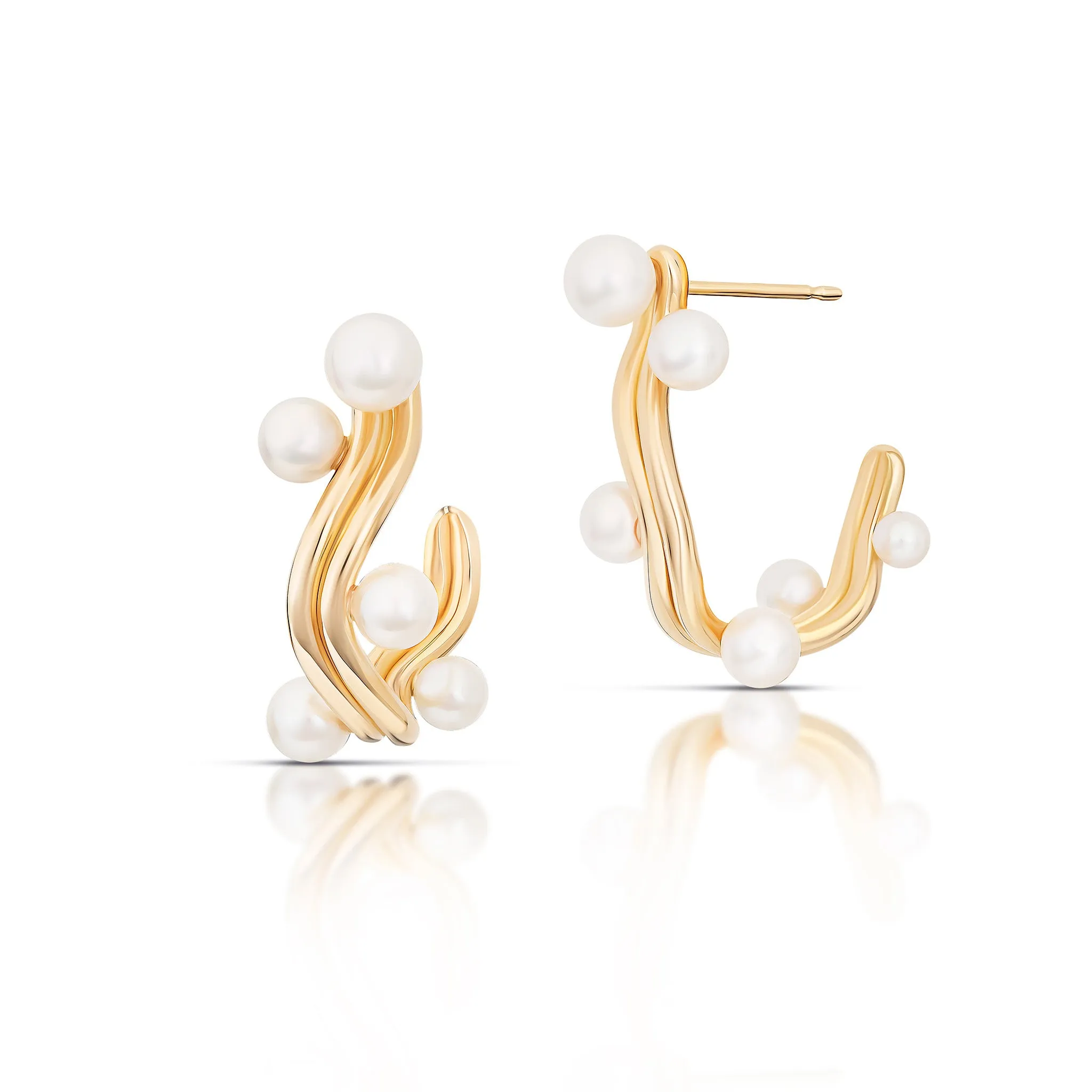 Alternating Wave Pearl Hoops Small