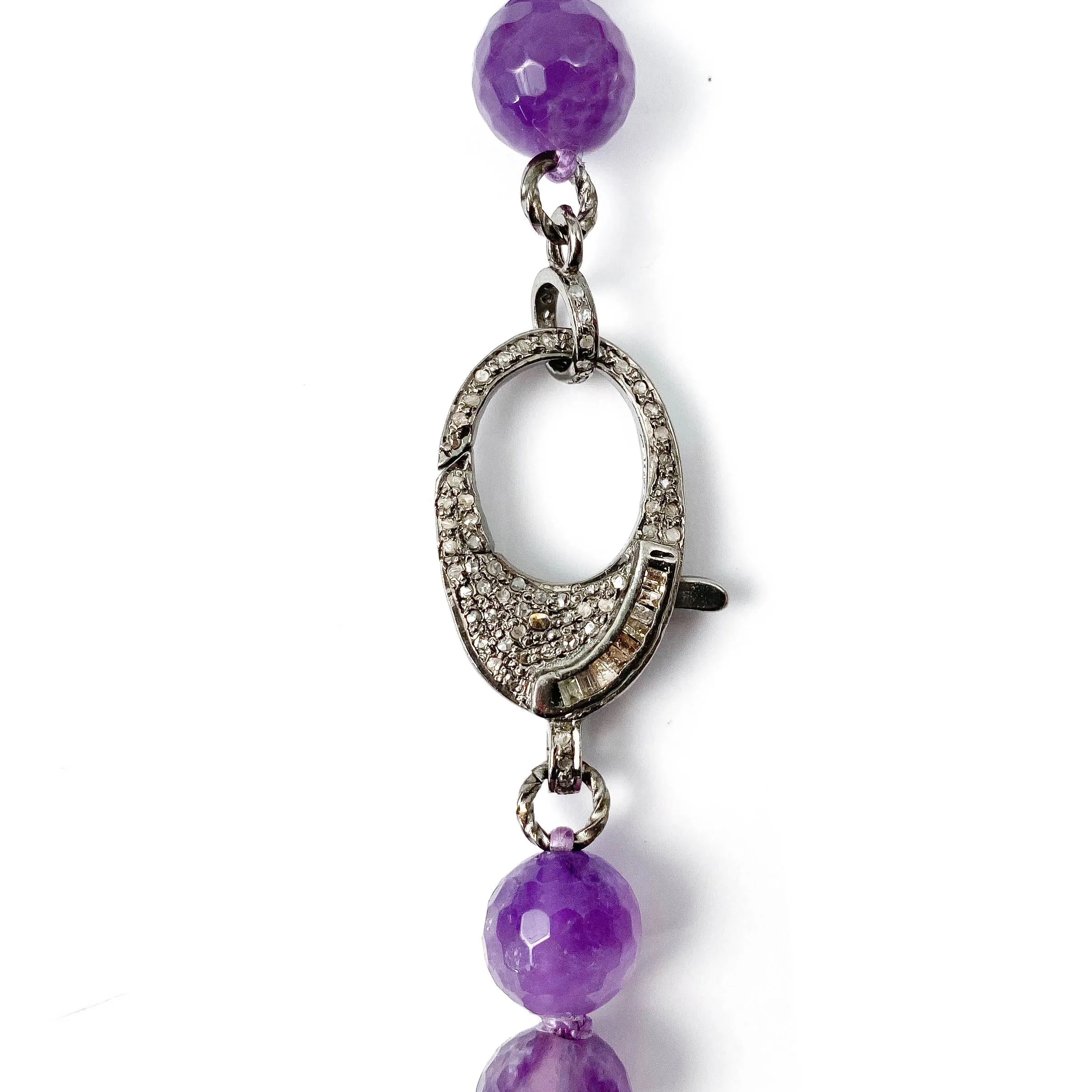 Amethyst & Pavé Baguette Diamond Clasp Hand-Knotted Necklace