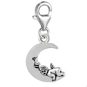 Angel on Moon Clip on Pendant Charm for Bracelet or Necklace