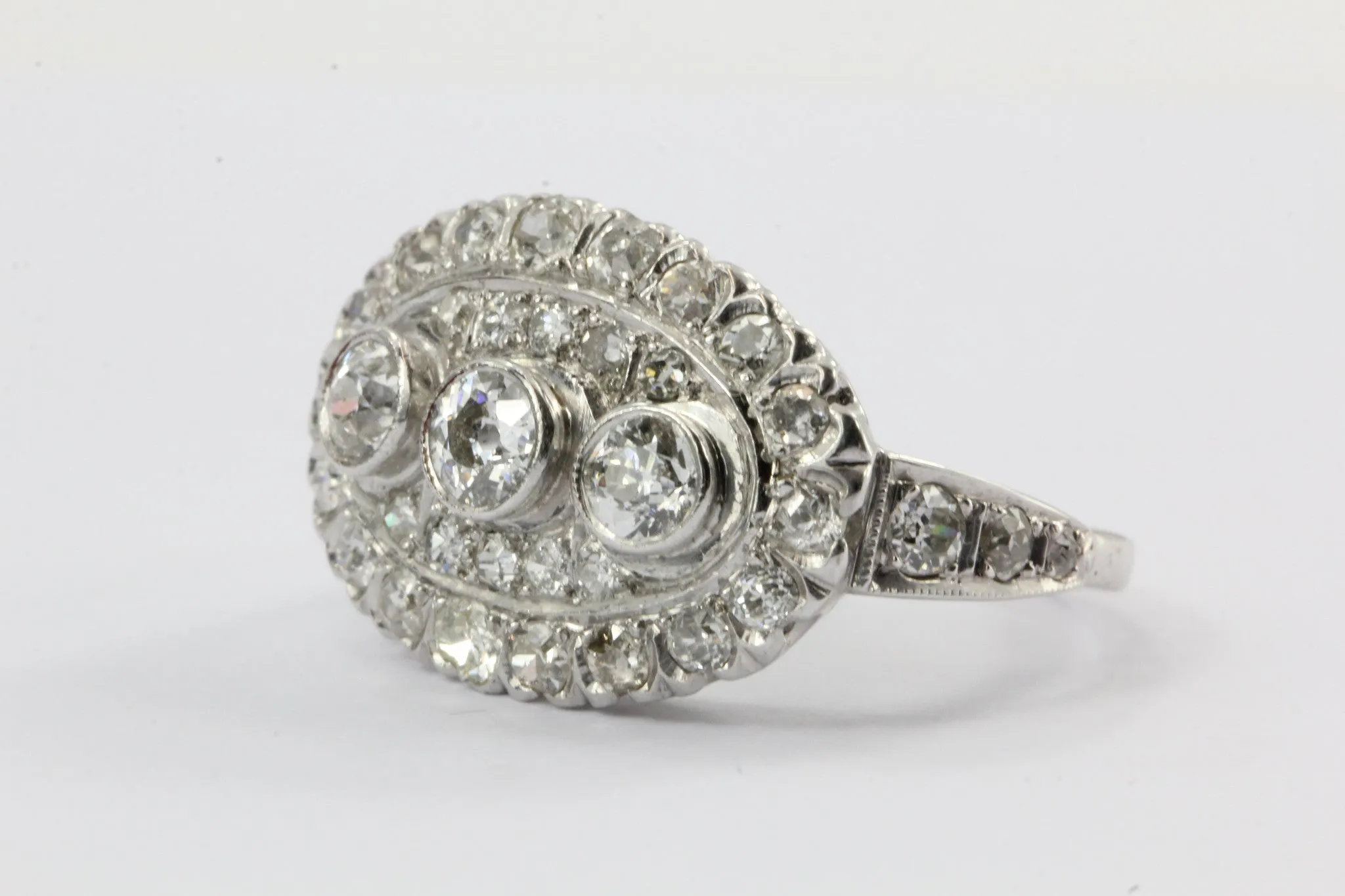 Antique Art Deco 14k White Gold 2 CTW Old European Cut Diamond Engagement Ring