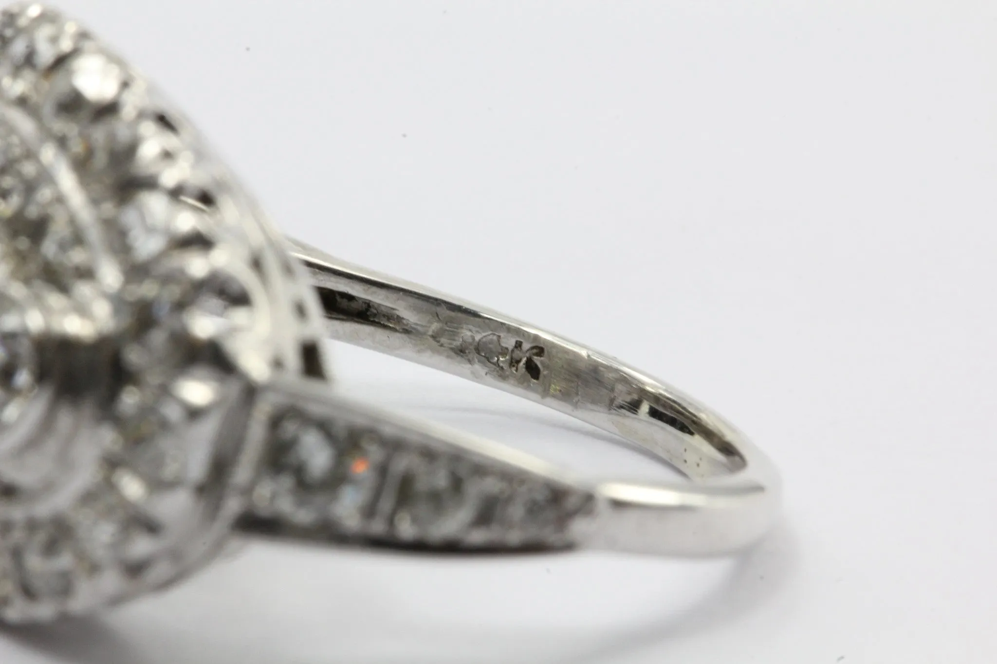 Antique Art Deco 14k White Gold 2 CTW Old European Cut Diamond Engagement Ring