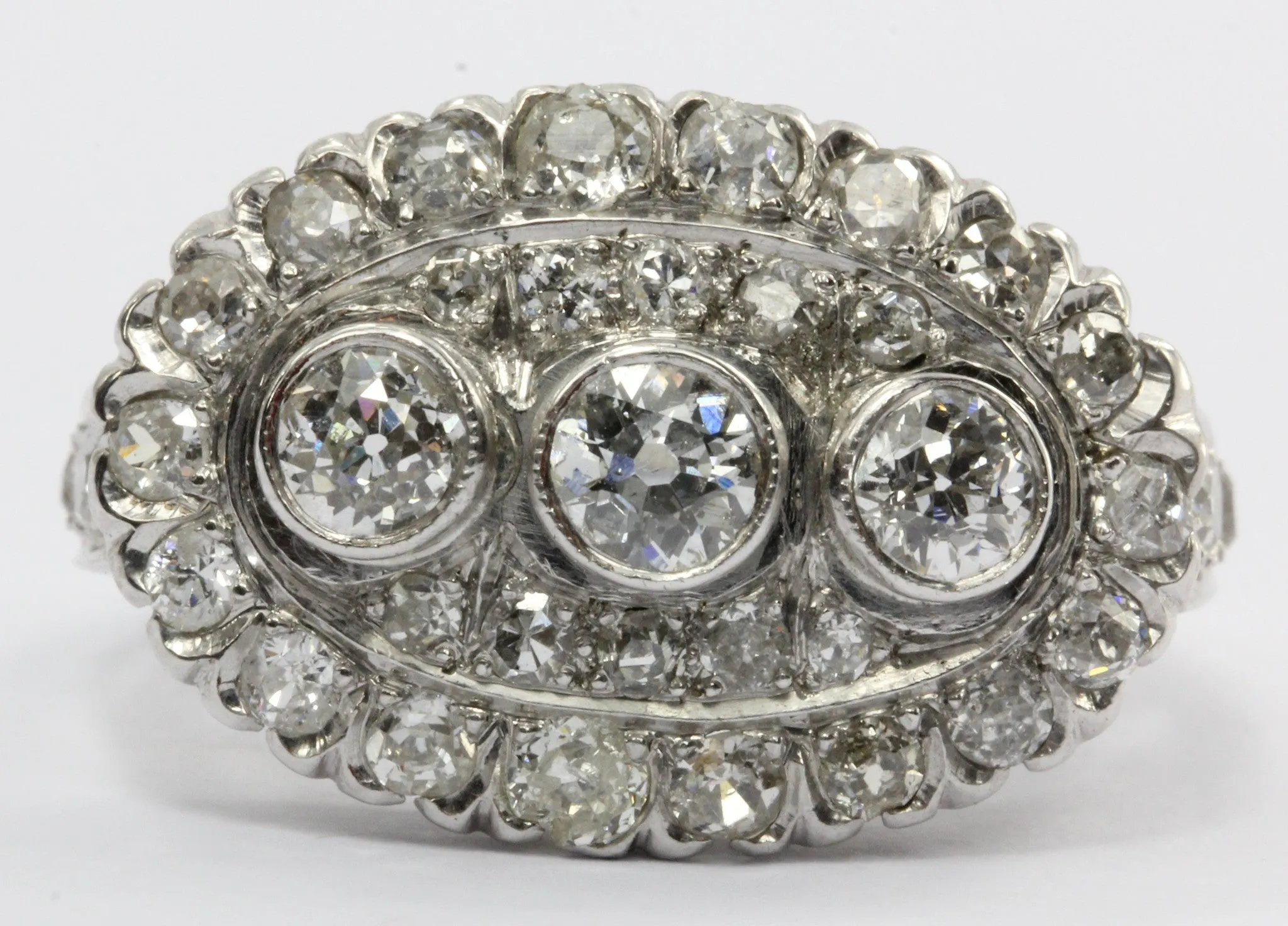 Antique Art Deco 14k White Gold 2 CTW Old European Cut Diamond Engagement Ring