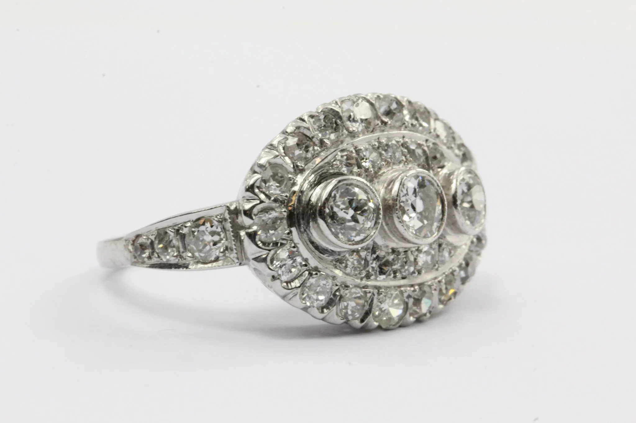 Antique Art Deco 14k White Gold 2 CTW Old European Cut Diamond Engagement Ring