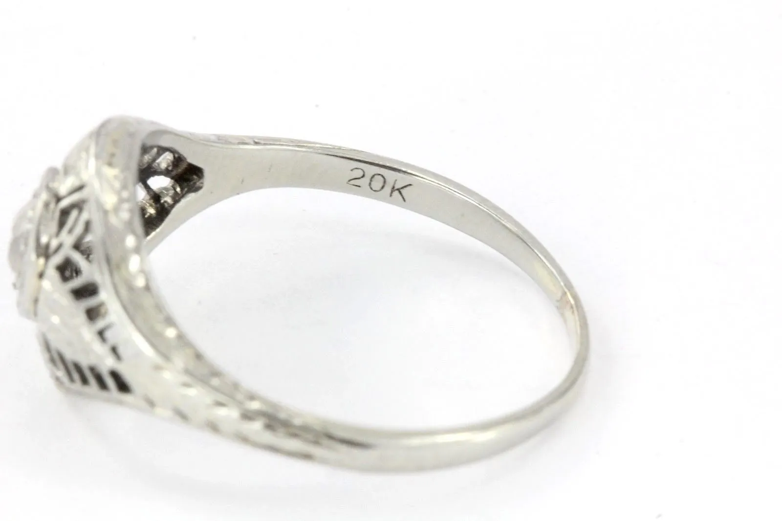 Antique Art Deco 20K White Gold & Old Mine Diamond Engagement Ring