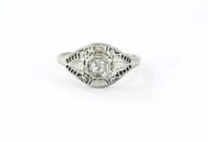 Antique Art Deco 20K White Gold & Old Mine Diamond Engagement Ring