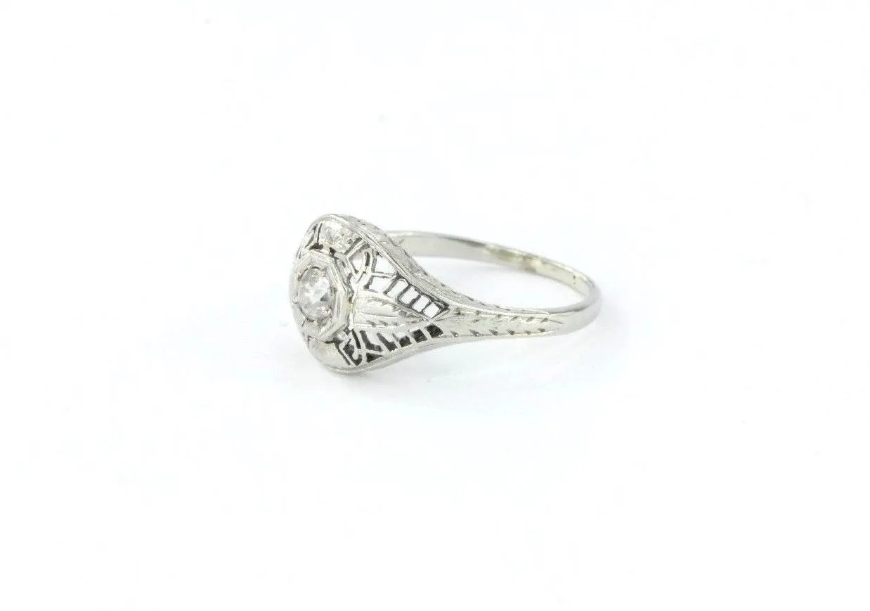 Antique Art Deco 20K White Gold & Old Mine Diamond Engagement Ring