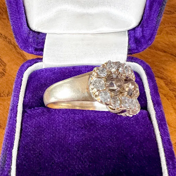 Antique Cognac & White Diamond Ring