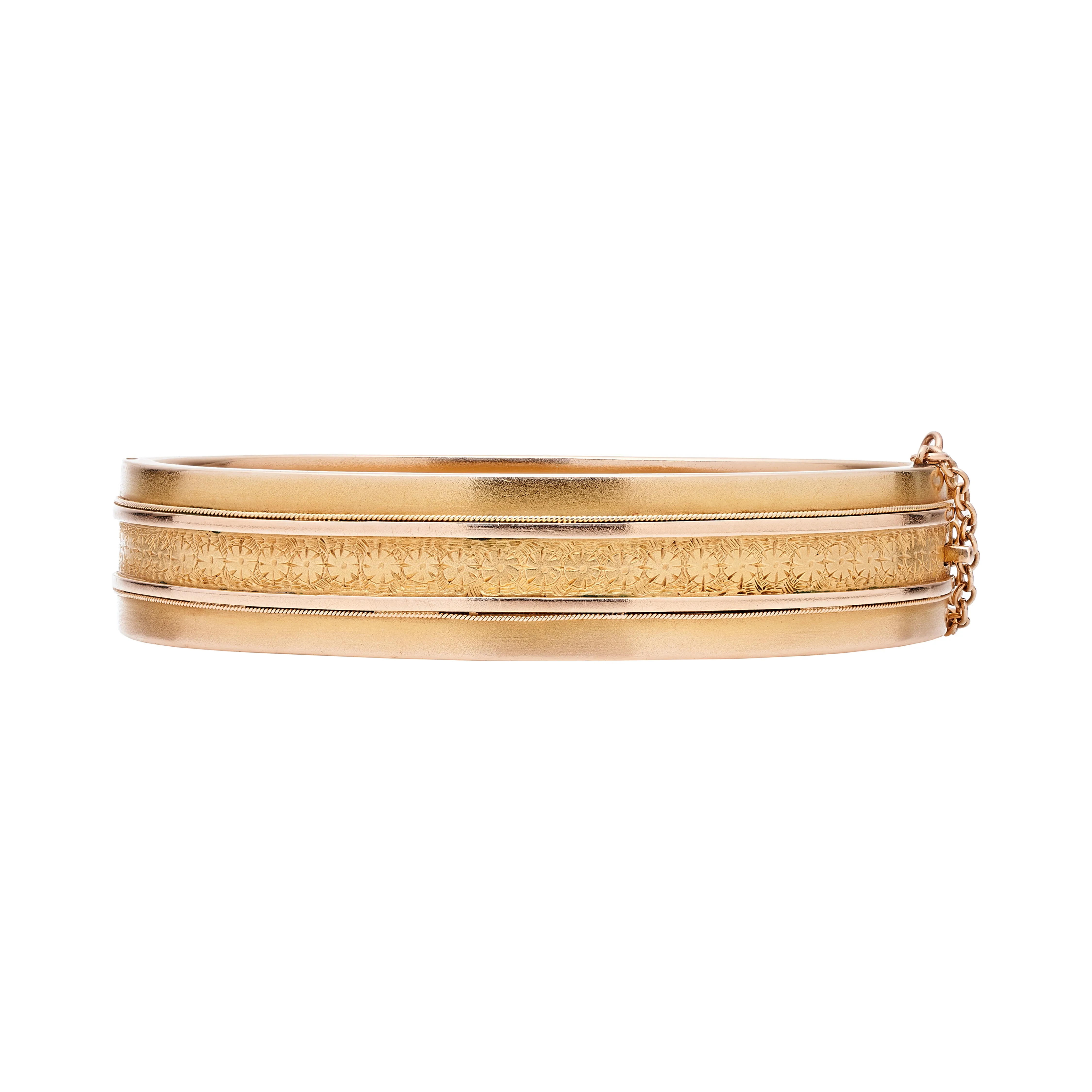 Antique Victorian 15k Banded Floral Repoussé Bangle Bracelet