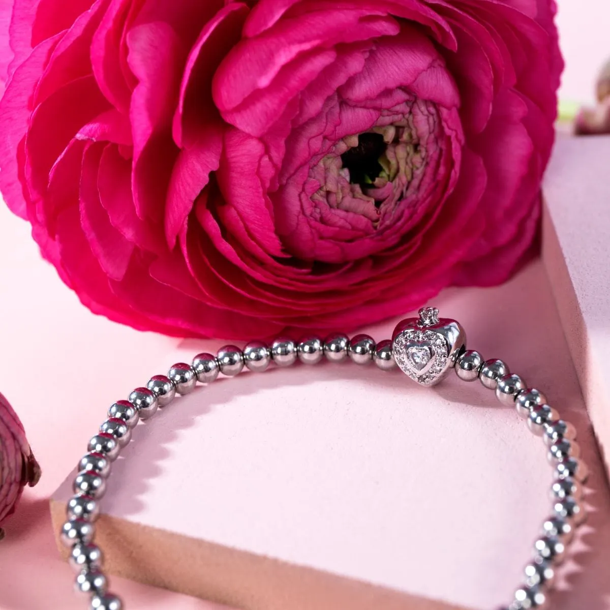 April | White Crystal Birthstone | Silver | Crystal Heart Bracelet