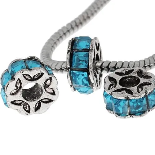 Aqua Flower Design Charm Beads for Snake Charm Charm Bracelet