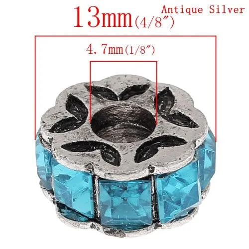 Aqua Flower Design Charm Beads for Snake Charm Charm Bracelet