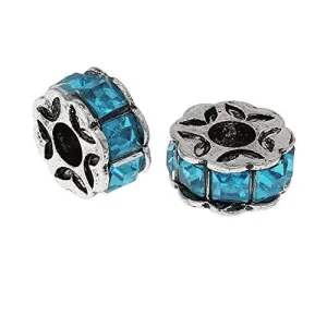 Aqua Flower Design Charm Beads for Snake Charm Charm Bracelet