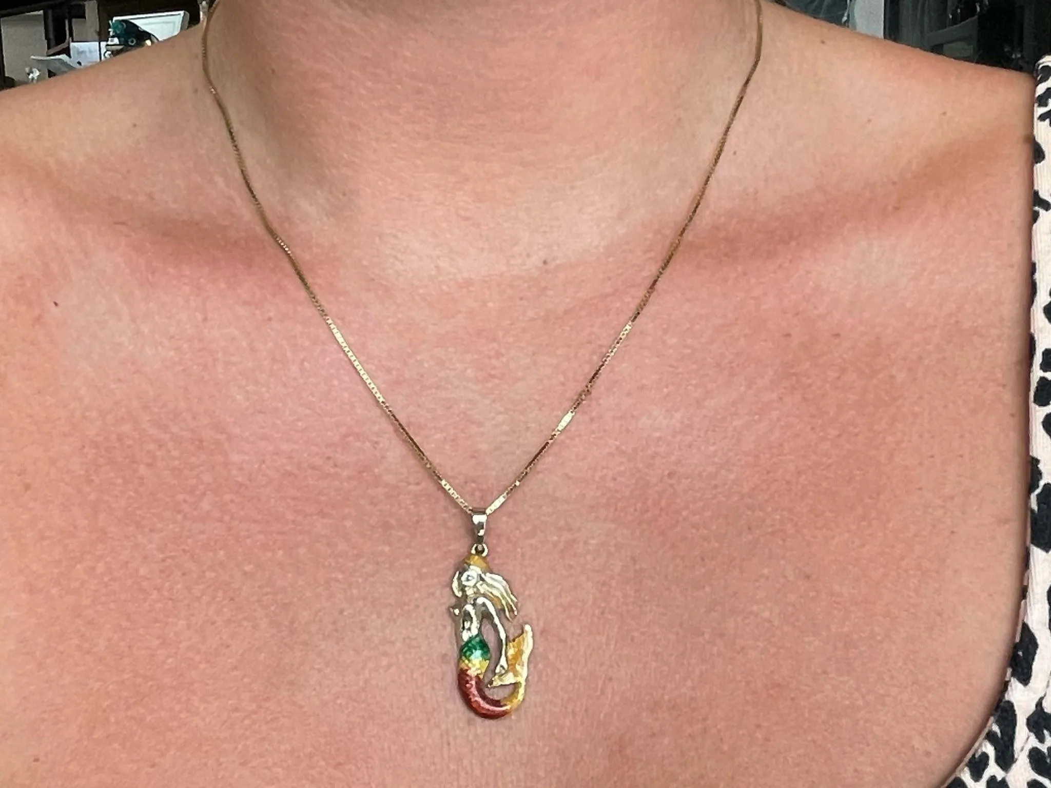 Ariel Enamel Necklace Solid 14K Yellow Gold