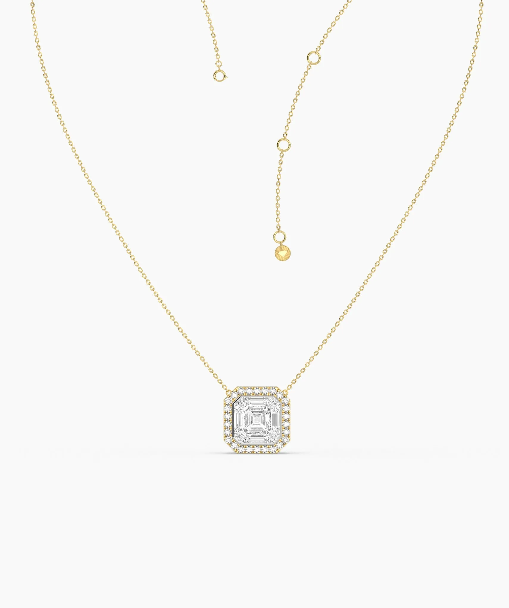 Asscher Cut Halo Necklace