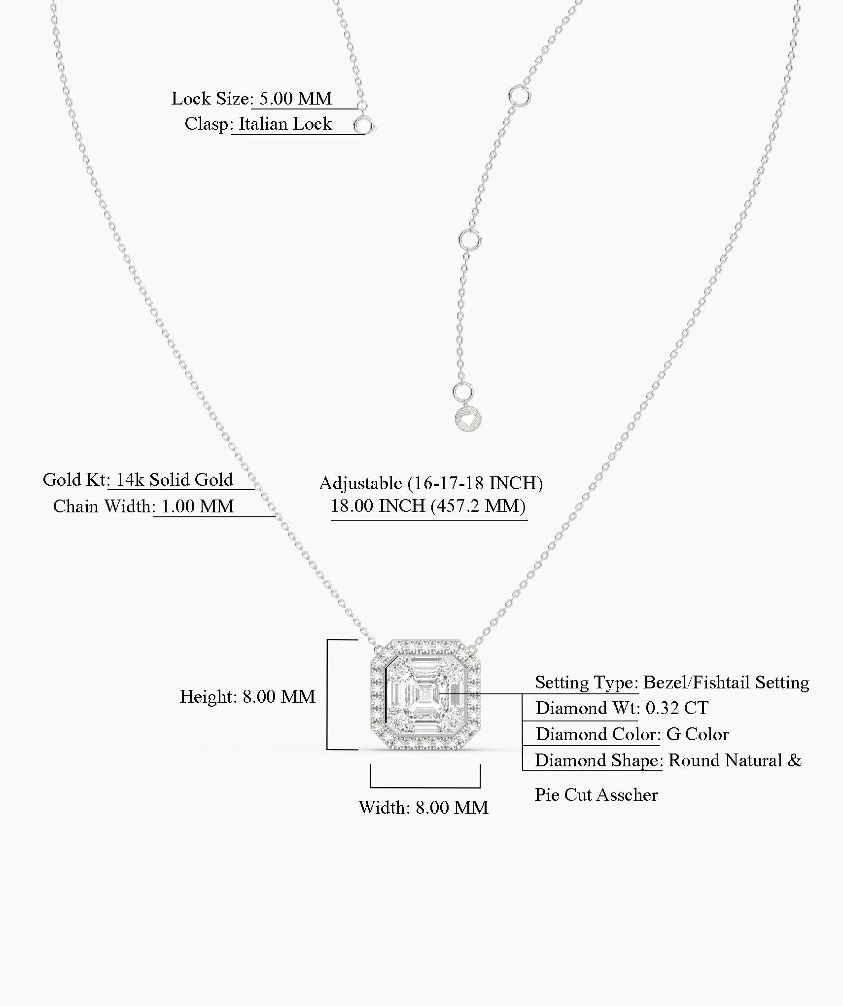 Asscher Cut Halo Necklace