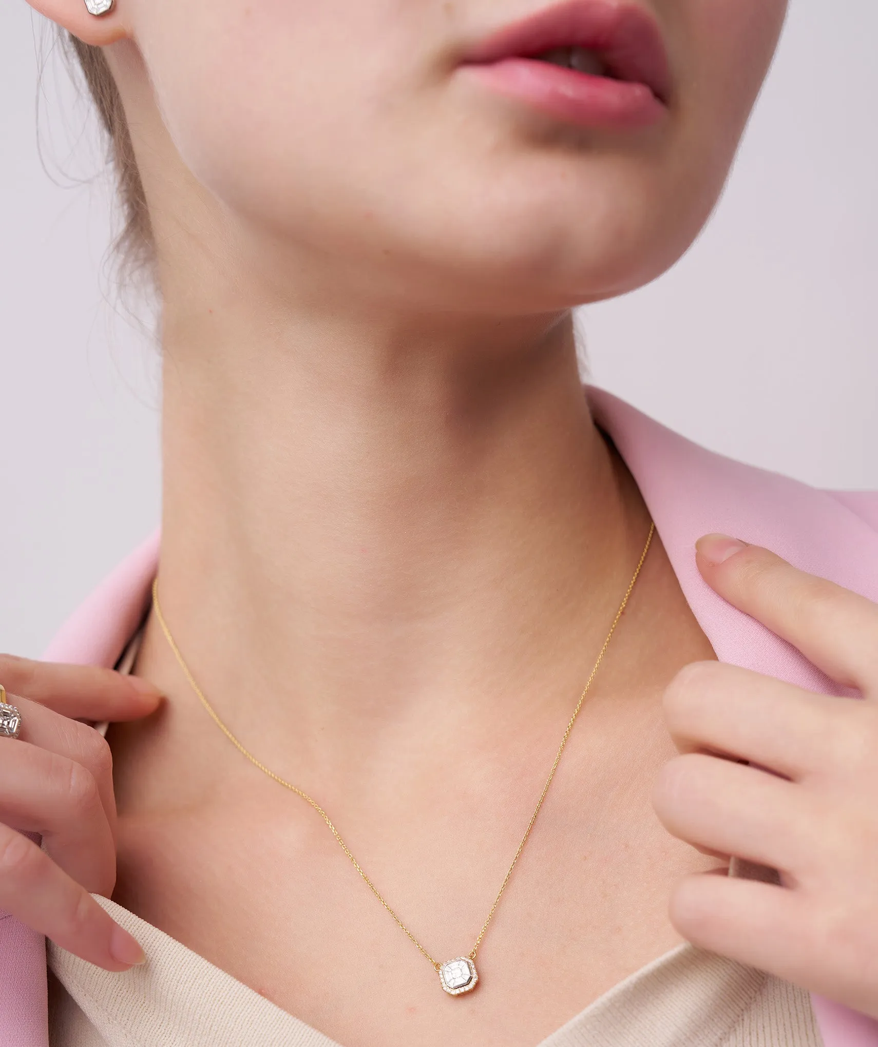 Asscher Cut Halo Necklace