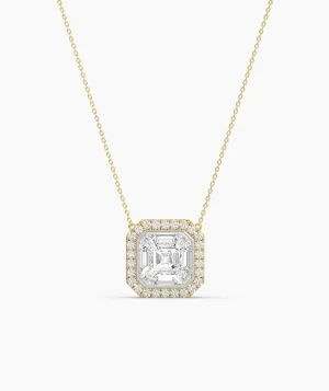 Asscher Cut Halo Necklace