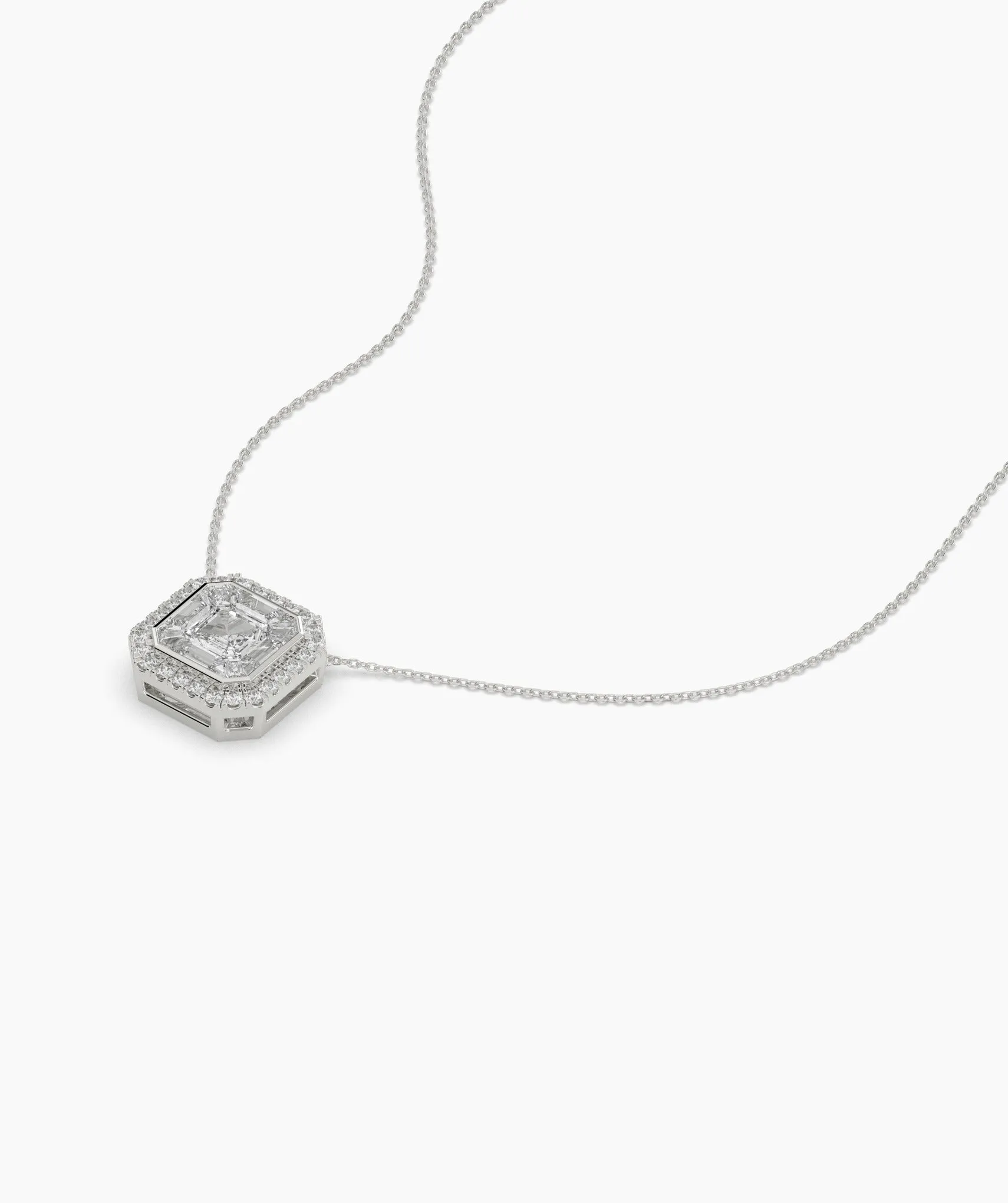 Asscher Cut Halo Necklace