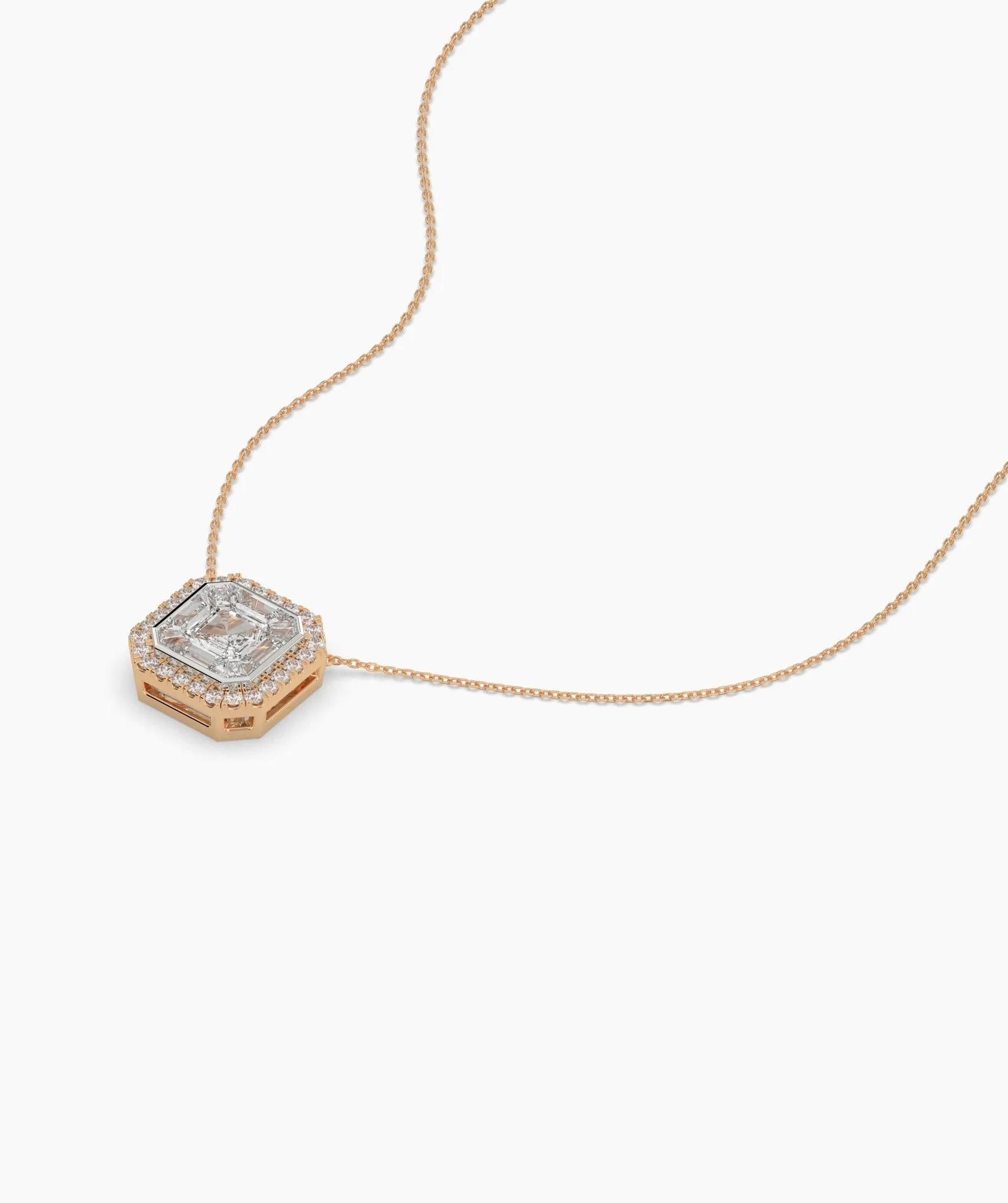 Asscher Cut Halo Necklace
