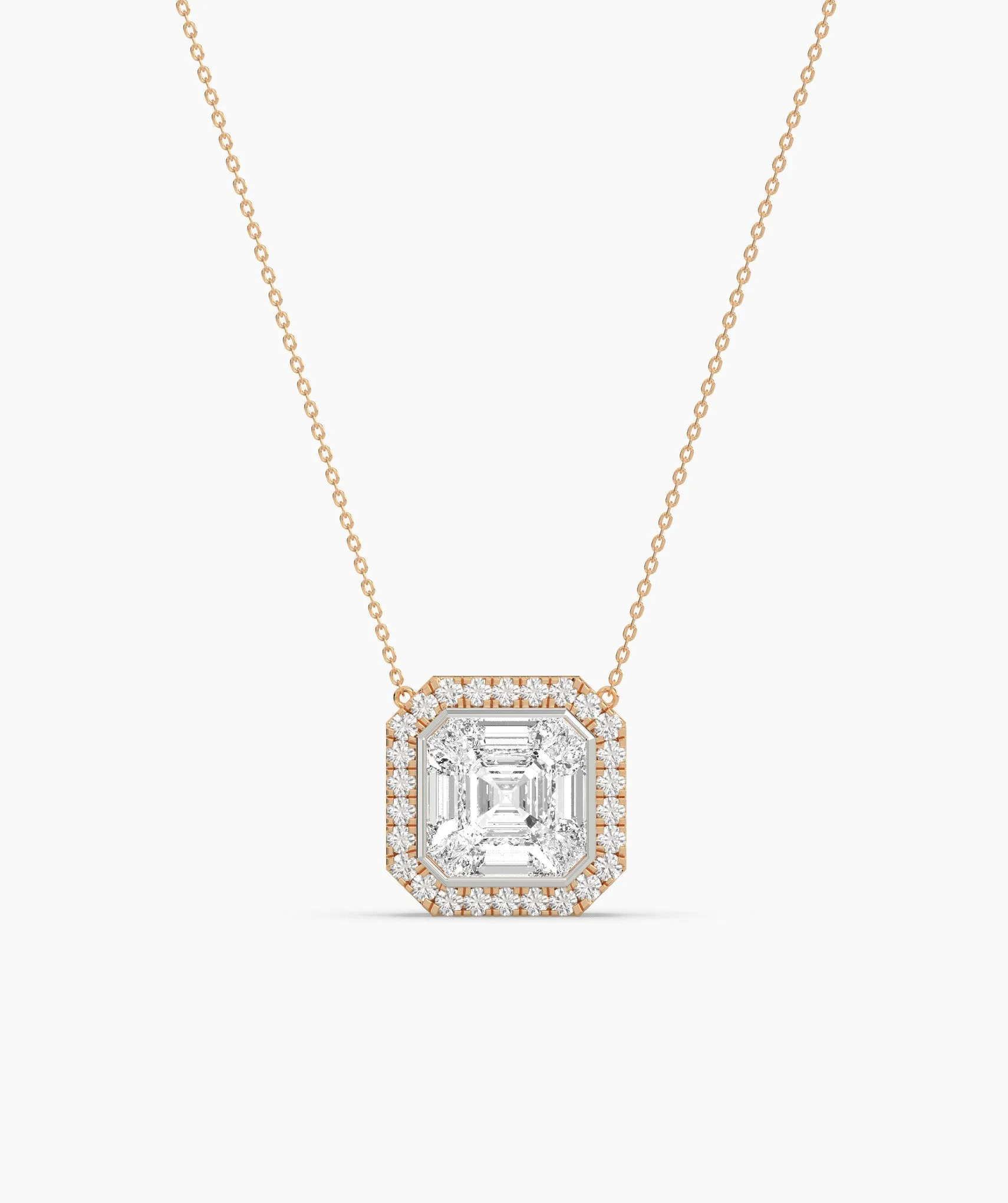 Asscher Cut Halo Necklace