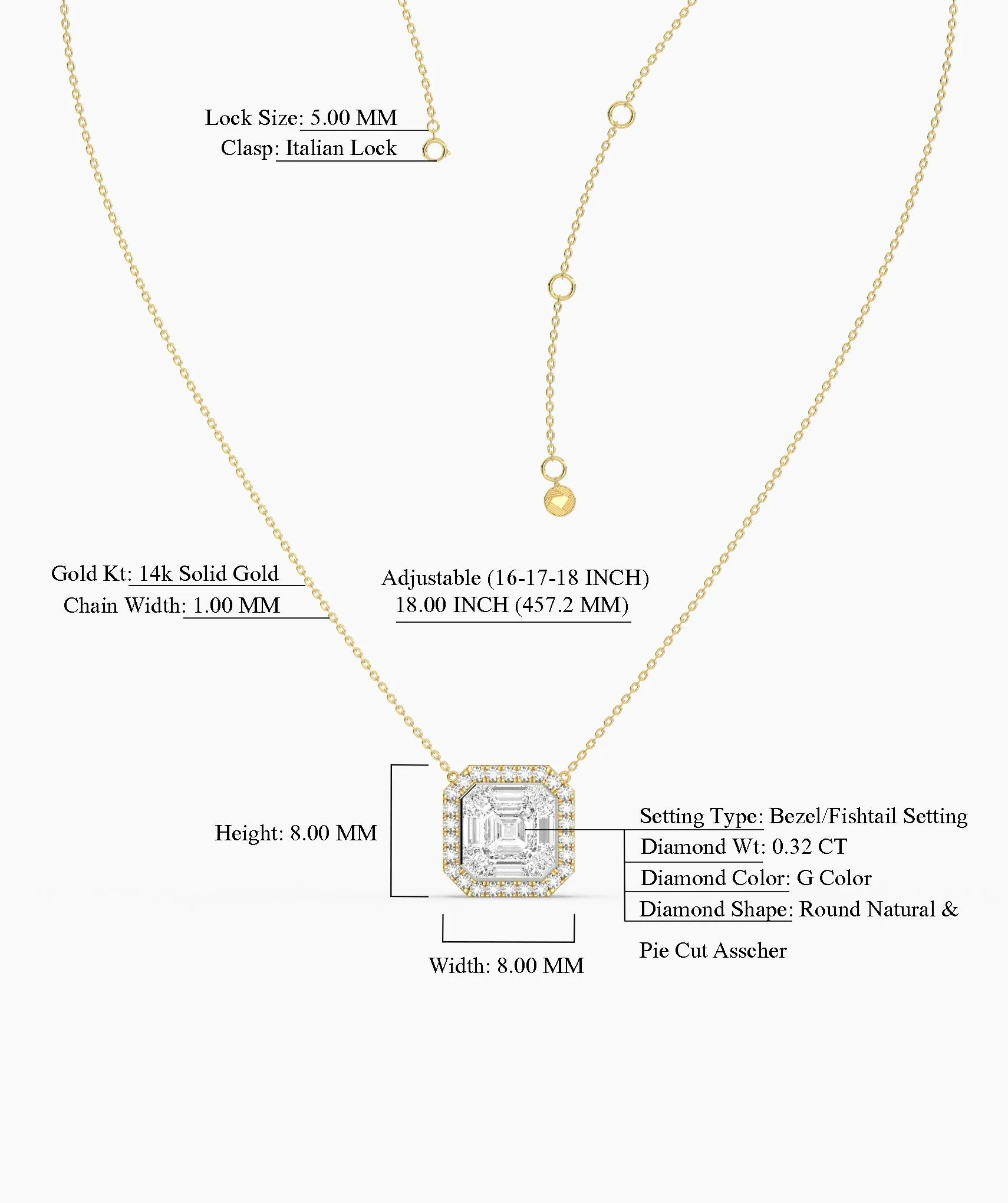 Asscher Cut Halo Necklace
