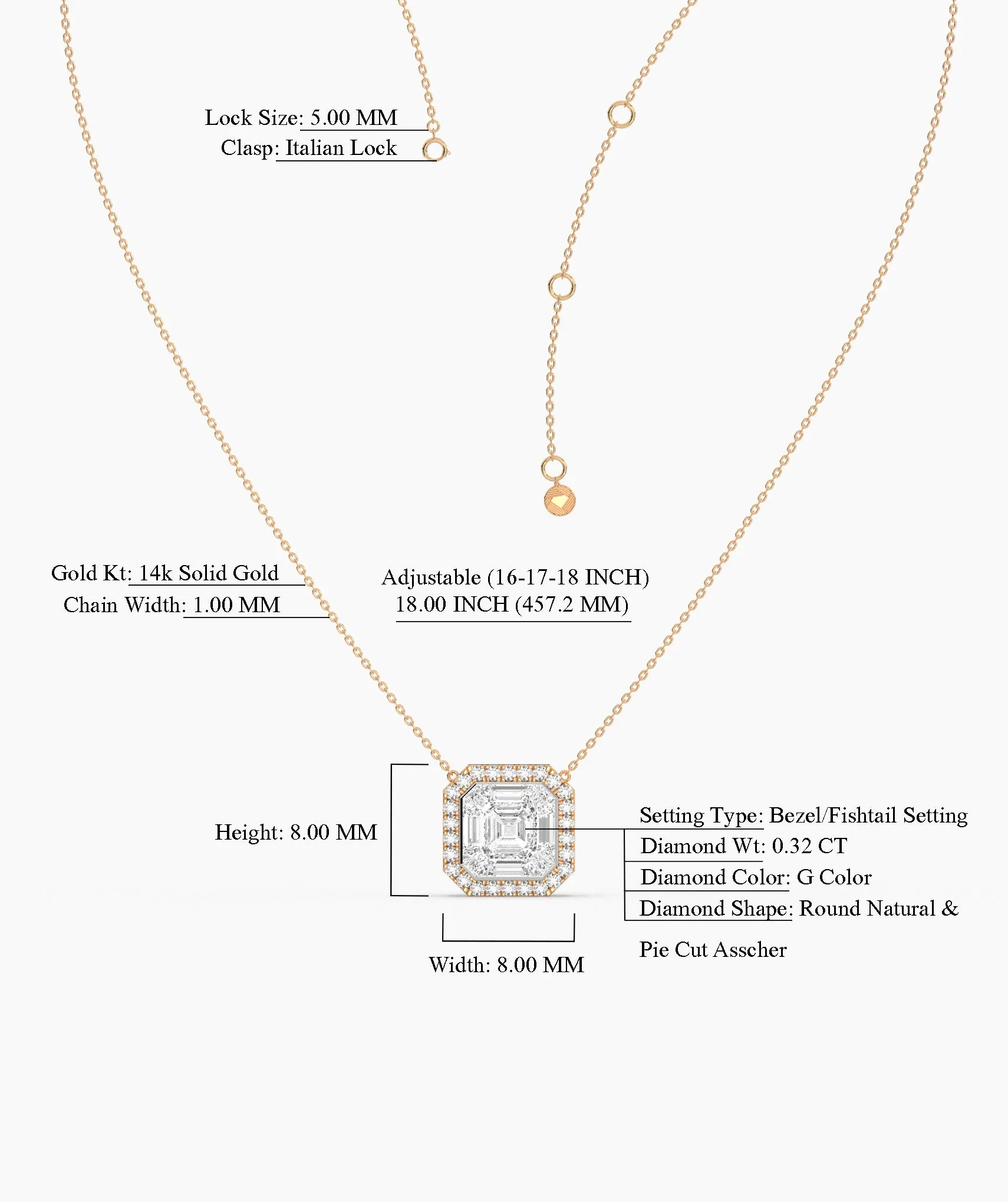 Asscher Cut Halo Necklace