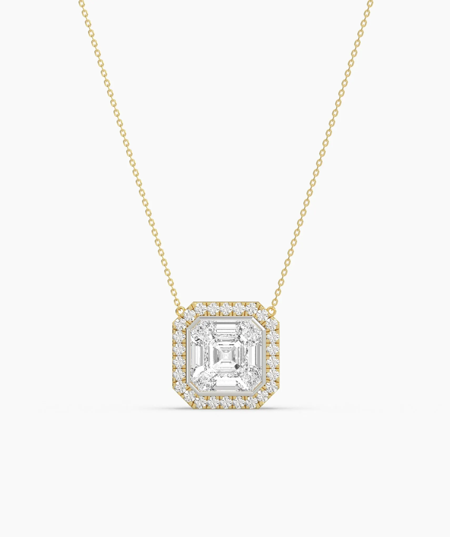 Asscher Cut Halo Necklace