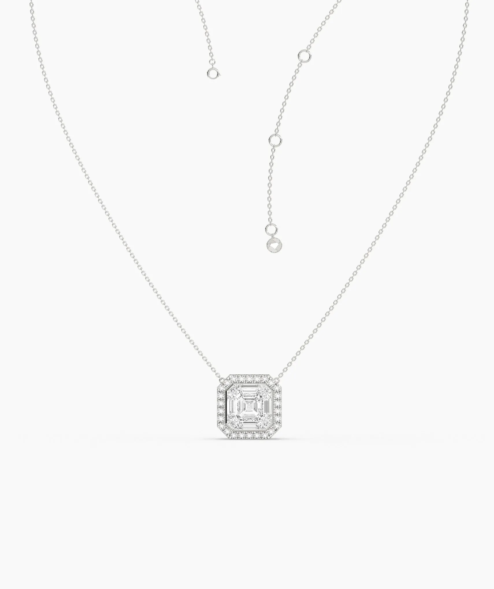 Asscher Cut Halo Necklace